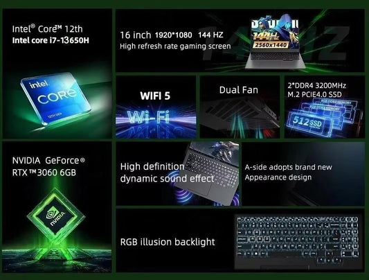Pc Gamer de haute qualité de 16 pouces Intel I9 13e 1920 * 1080 Win 11 RTX 4060 carte vidéo IPS RAM